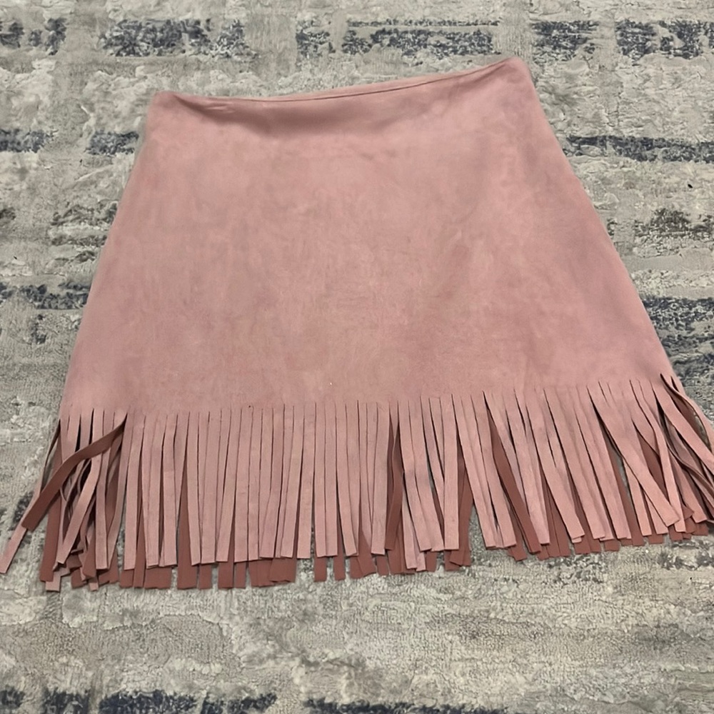 Fringe suede mini skirt